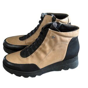 Pitillos Womens Two-Tone Black & Beige Leather Ankle Boots Size 40 Made in Spain